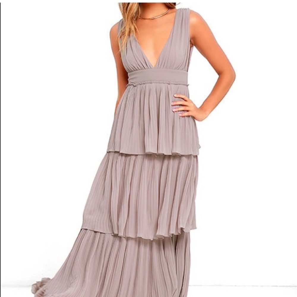 Lulus Gently Adrift Pleated Maxi Dress in Nude/Taupe